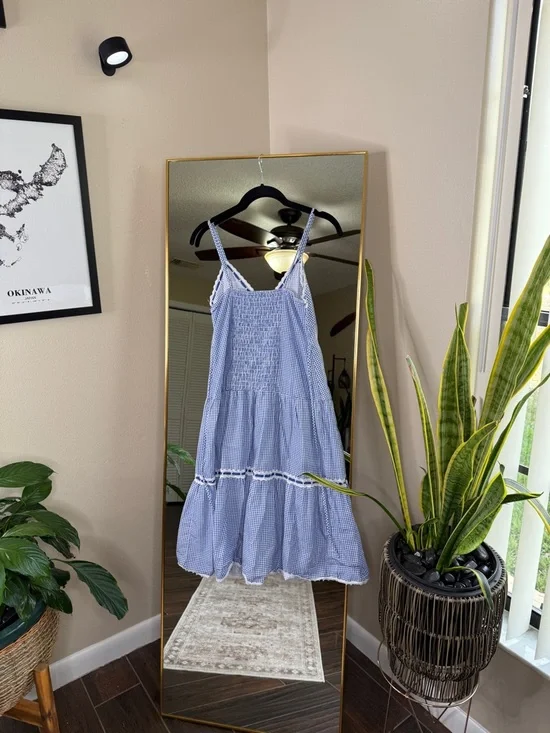 Frankie’s Bikinis Indiana Blue Gingham Button-Front Sundress with Lace Trim - Picture 5 of 5